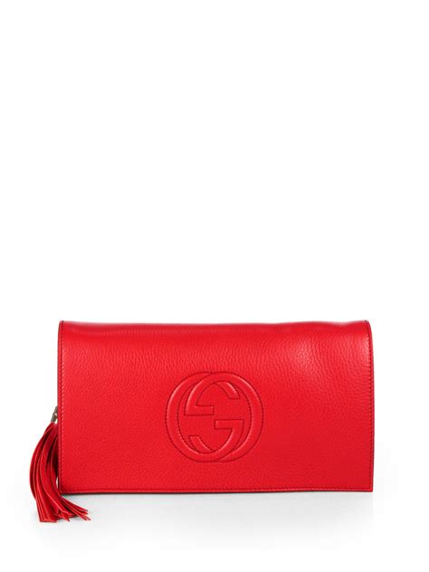 gucci soho clutch red|Gucci embossed clutch.